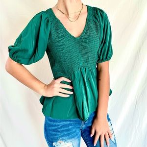 Super cute green shirt! Super cute! Perfect for dressing up and down!